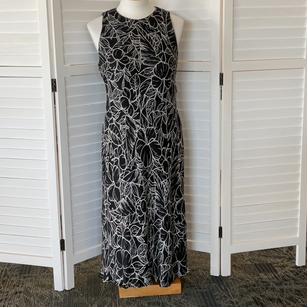 Ralph Lauren Black and White Sleeveless Halter Sheath Maxi Dress